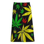 Hemp Leaves Reggae Pattern Print Cotton Front Slit Maxi Skirt