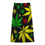 Hemp Leaves Reggae Pattern Print Cotton Front Slit Maxi Skirt