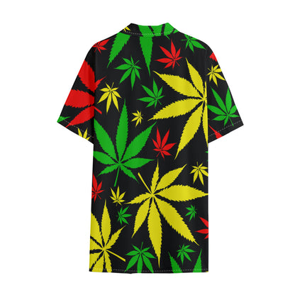Hemp Leaves Reggae Pattern Print Cotton Hawaiian Shirt