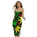 Hemp Leaves Reggae Pattern Print Cross Back Cami Dress