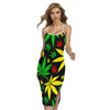 Hemp Leaves Reggae Pattern Print Cross Back Cami Dress