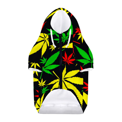 Hemp Leaves Reggae Pattern Print Dog Zip Up Hoodie