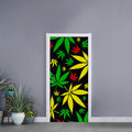 Hemp Leaves Reggae Pattern Print Door Sticker