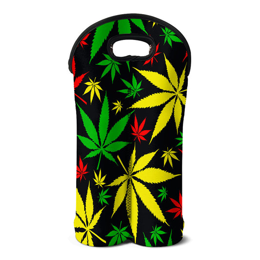 Hemp Leaves Reggae Pattern Print Double Neoprene Wine Tote