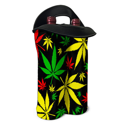 Hemp Leaves Reggae Pattern Print Double Neoprene Wine Tote
