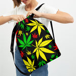Hemp Leaves Reggae Pattern Print Drawstring Backpack