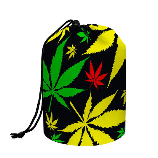 Hemp Leaves Reggae Pattern Print Drawstring Makeup Bag