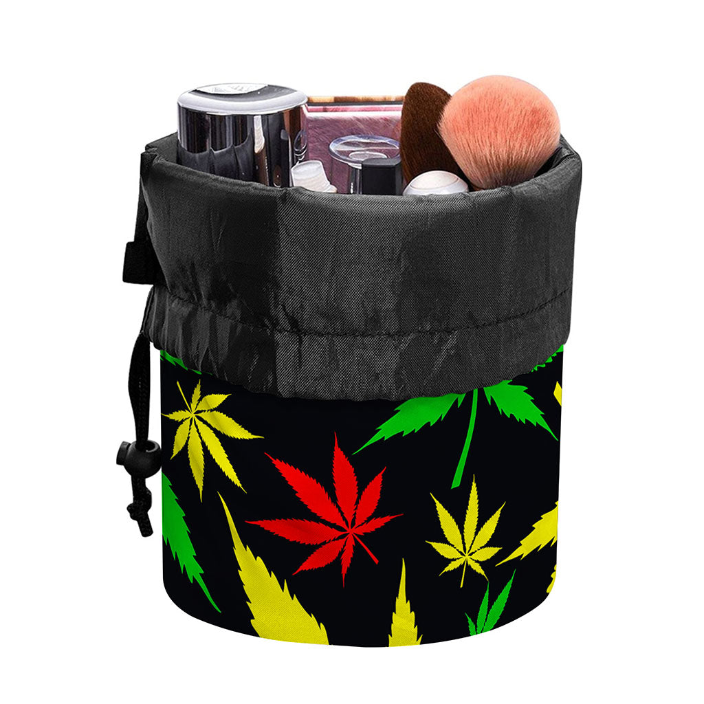 Hemp Leaves Reggae Pattern Print Drawstring Makeup Bag
