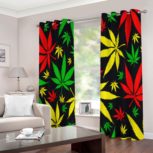 Hemp Leaves Reggae Pattern Print Extra Wide Grommet Curtains