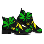 Hemp Leaves Reggae Pattern Print Flat Ankle Boots