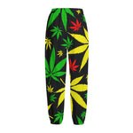 Hemp Leaves Reggae Pattern Print Fleece Lined Knit Pants