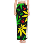 Hemp Leaves Reggae Pattern Print High Slit Maxi Skirt