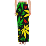 Hemp Leaves Reggae Pattern Print High Slit Maxi Skirt