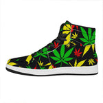 Hemp Leaves Reggae Pattern Print High Top Leather Sneakers