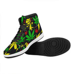Hemp Leaves Reggae Pattern Print High Top Leather Sneakers