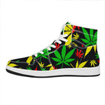 Hemp Leaves Reggae Pattern Print High Top Leather Sneakers