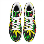 Hemp Leaves Reggae Pattern Print High Top Leather Sneakers