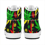 Hemp Leaves Reggae Pattern Print High Top Leather Sneakers