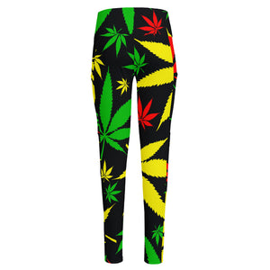 Hemp Leaves Reggae Pattern Print High-Waisted Pocket Leggings