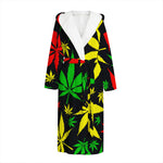 Hemp Leaves Reggae Pattern Print Hooded Bathrobe
