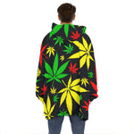 Hemp Leaves Reggae Pattern Print Hoodie Blanket