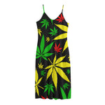 Hemp Leaves Reggae Pattern Print Jersey Midi Cami Dress