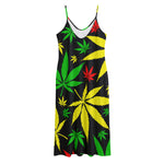 Hemp Leaves Reggae Pattern Print Jersey Midi Cami Dress