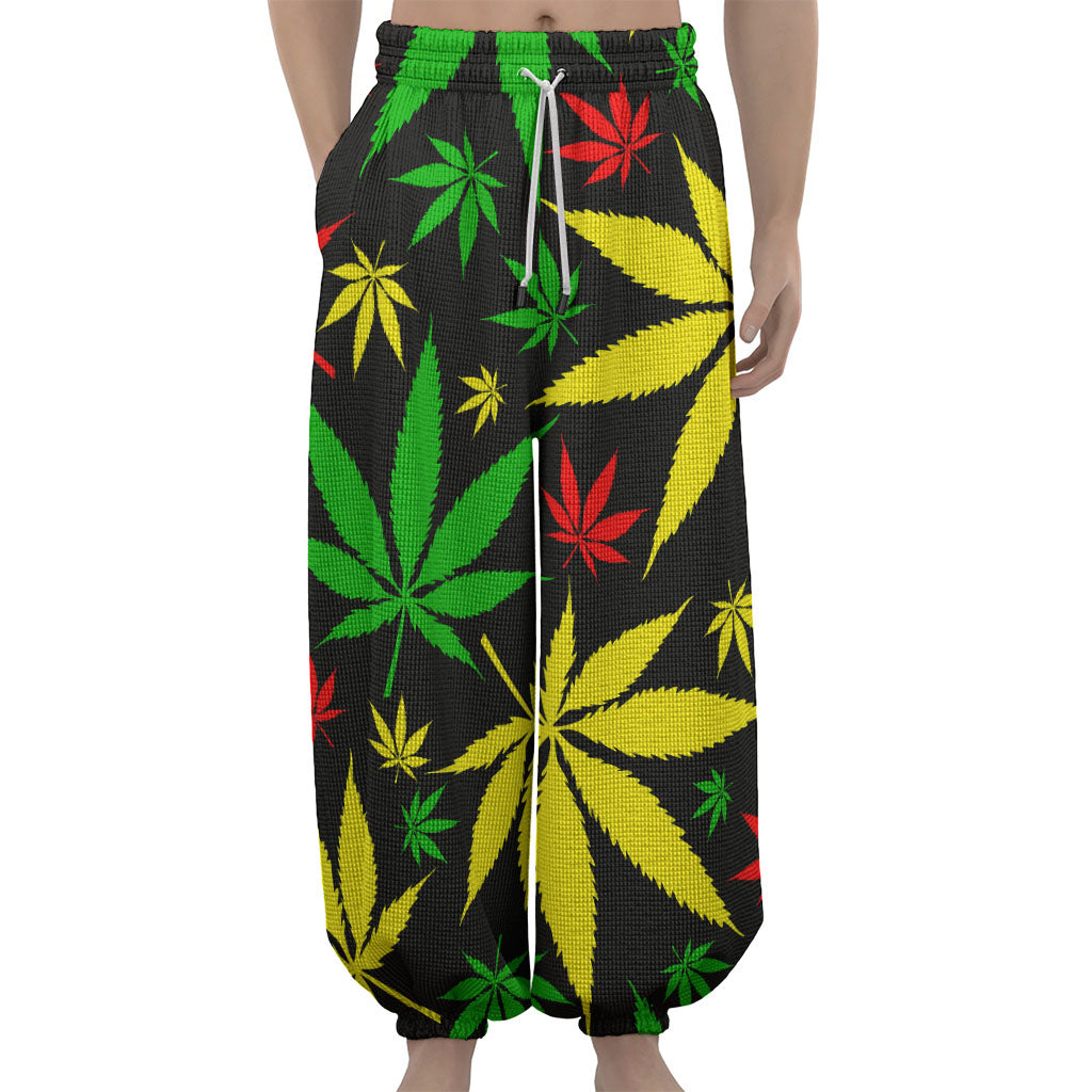 Hemp Leaves Reggae Pattern Print Lantern Pants