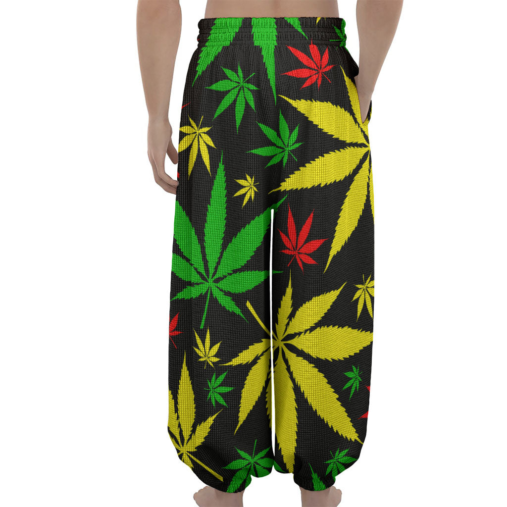 Hemp Leaves Reggae Pattern Print Lantern Pants