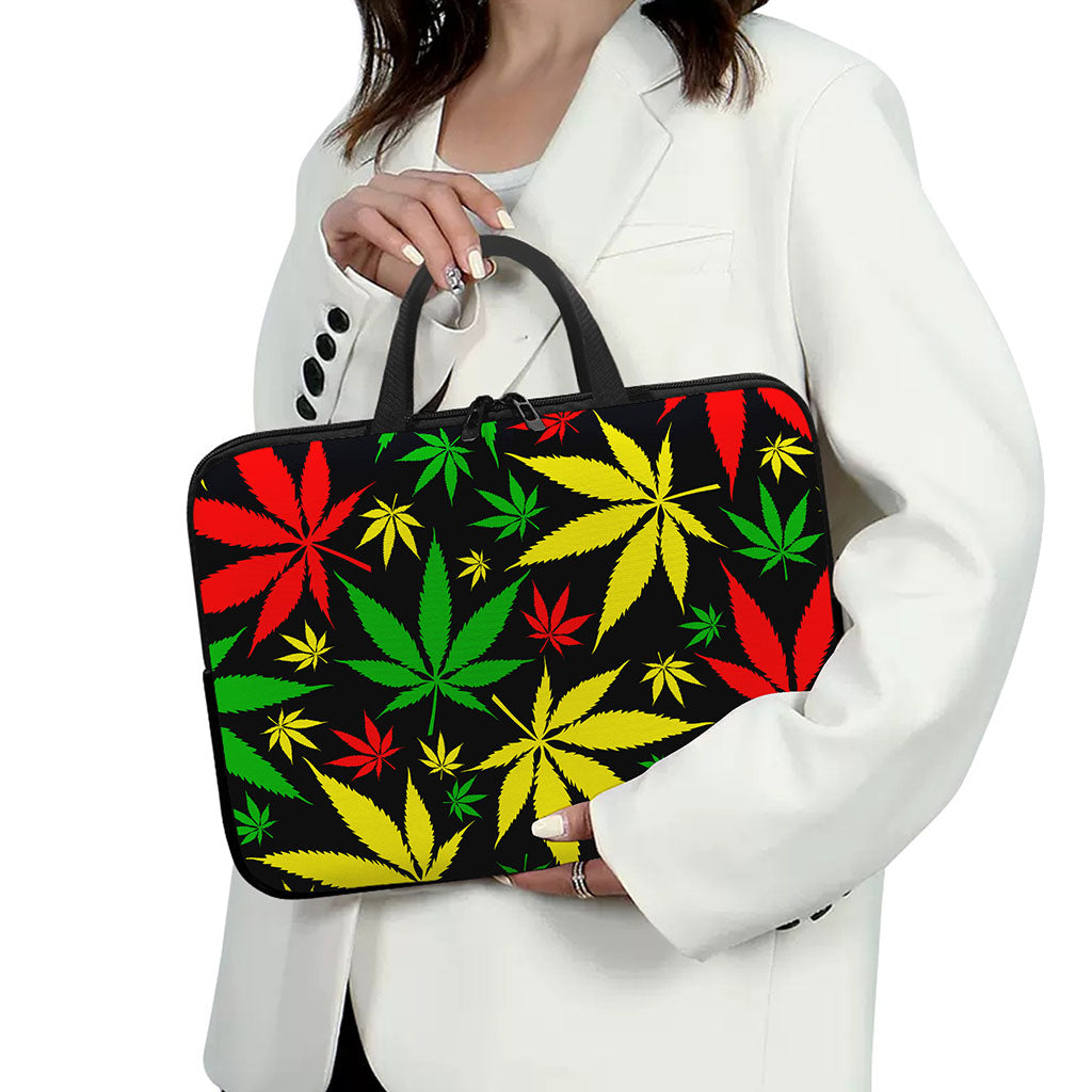 Hemp Leaves Reggae Pattern Print Laptop Sleeve With Handle