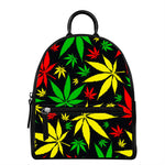 Hemp Leaves Reggae Pattern Print Leather Backpack