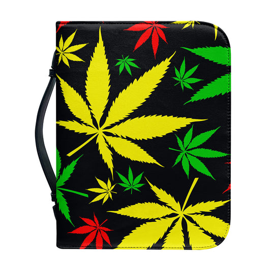 Hemp Leaves Reggae Pattern Print Leather Bible Cover