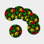 Hemp Leaves Reggae Pattern Print Leather Coaster Set