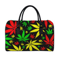 Hemp Leaves Reggae Pattern Print Leather Duffel Bag