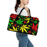 Hemp Leaves Reggae Pattern Print Leather Duffle Bag
