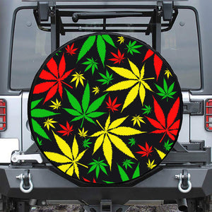 Hemp Leaves Reggae Pattern Print Leather Spare Tire Cover