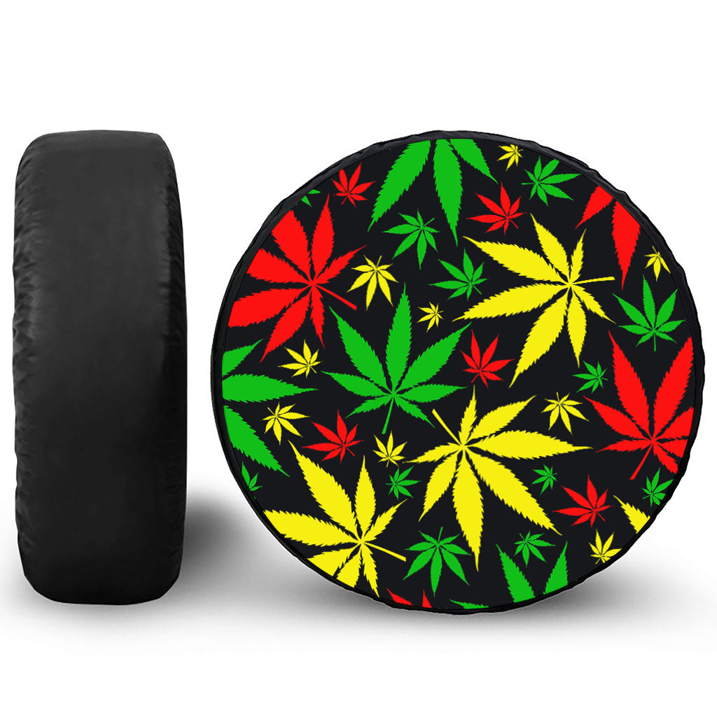 Hemp Leaves Reggae Pattern Print Leather Spare Tire Cover