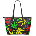Hemp Leaves Reggae Pattern Print Leather Tote Bag