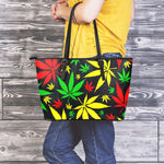 Hemp Leaves Reggae Pattern Print Leather Tote Bag