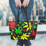 Hemp Leaves Reggae Pattern Print Leather Tote Bag