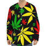 Hemp Leaves Reggae Pattern Print Long Sleeve Baseball Jersey