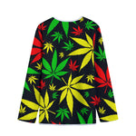 Hemp Leaves Reggae Pattern Print Long Sleeve Short Coat