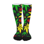 Hemp Leaves Reggae Pattern Print Long Socks