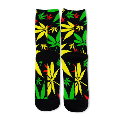 Hemp Leaves Reggae Pattern Print Long Socks