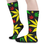 Hemp Leaves Reggae Pattern Print Long Socks