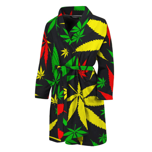 Hemp Leaves Reggae Pattern Print Men's Bathrobe