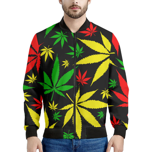 Hemp Leaves Reggae Pattern Print Men's Bomber Jacket