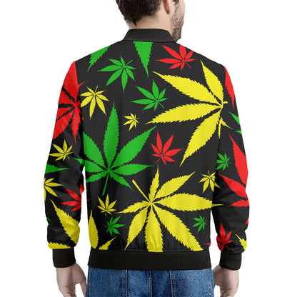 Hemp Leaves Reggae Pattern Print Men's Bomber Jacket