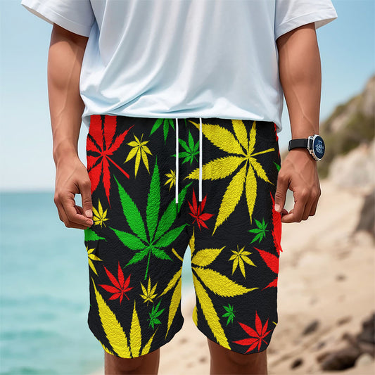 Hemp Leaves Reggae Pattern Print Men's Cargo Shorts