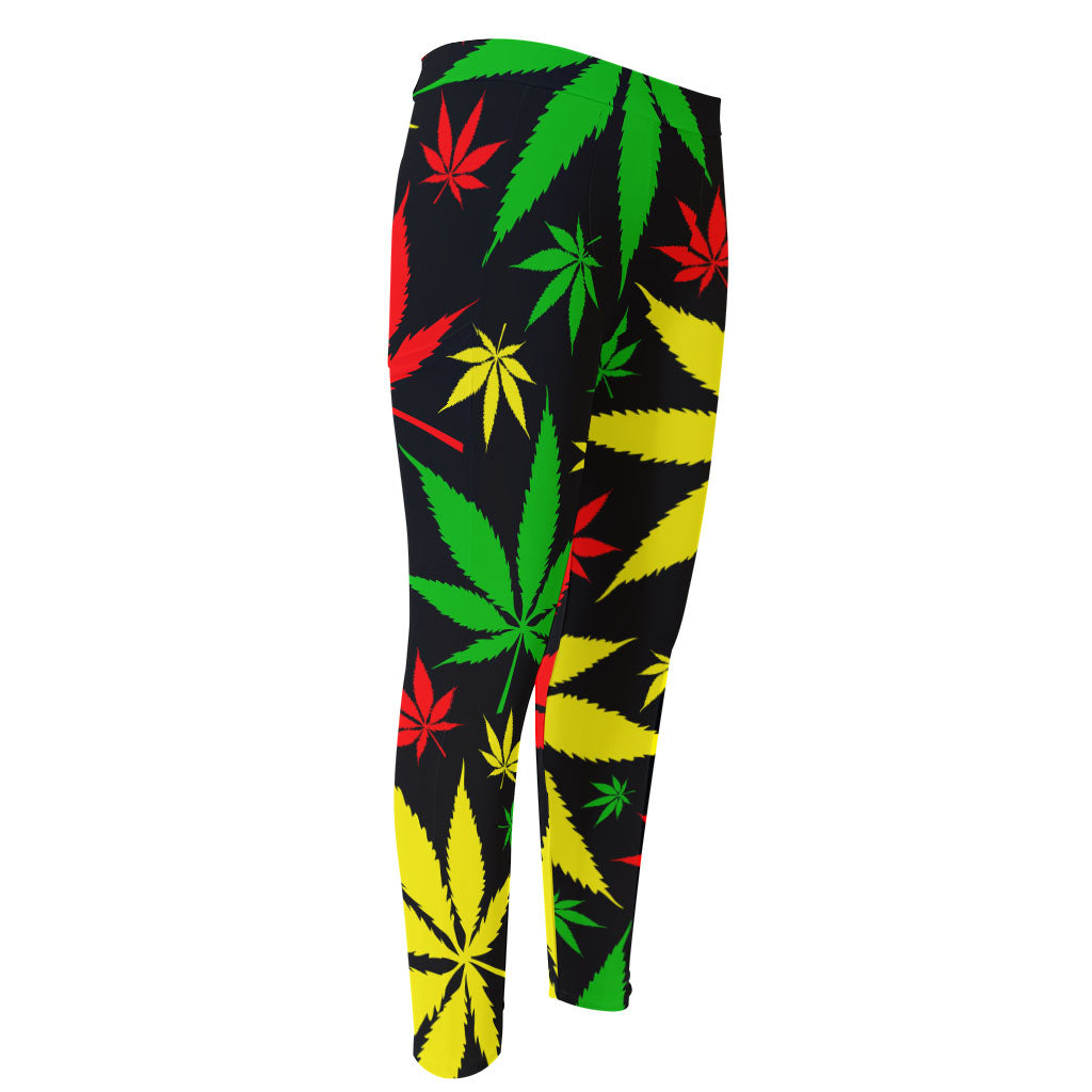 Hemp Leaves Reggae Pattern Print Men's Compression Pants